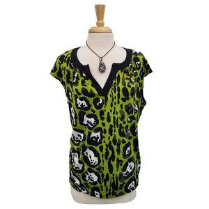 Worthington Womens 1X Green Animal Print Blouse Bold Statement Top Plus Size